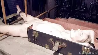 شقراء معصوب العينين يتم حفرها في نفس الوقت ، في شقتها